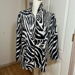 Exclusively Misook Zebra‎ Print Sequin Knit Zip Up Jacket Statement Piece L